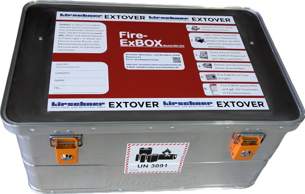 Bild von KIRSCHNER FireExBOX - Quarantänebox zum Transportieren und Lagern von Lithium-Ionen-Akkus inkl. EXTOVER Löschgranulat, 47 ltr.